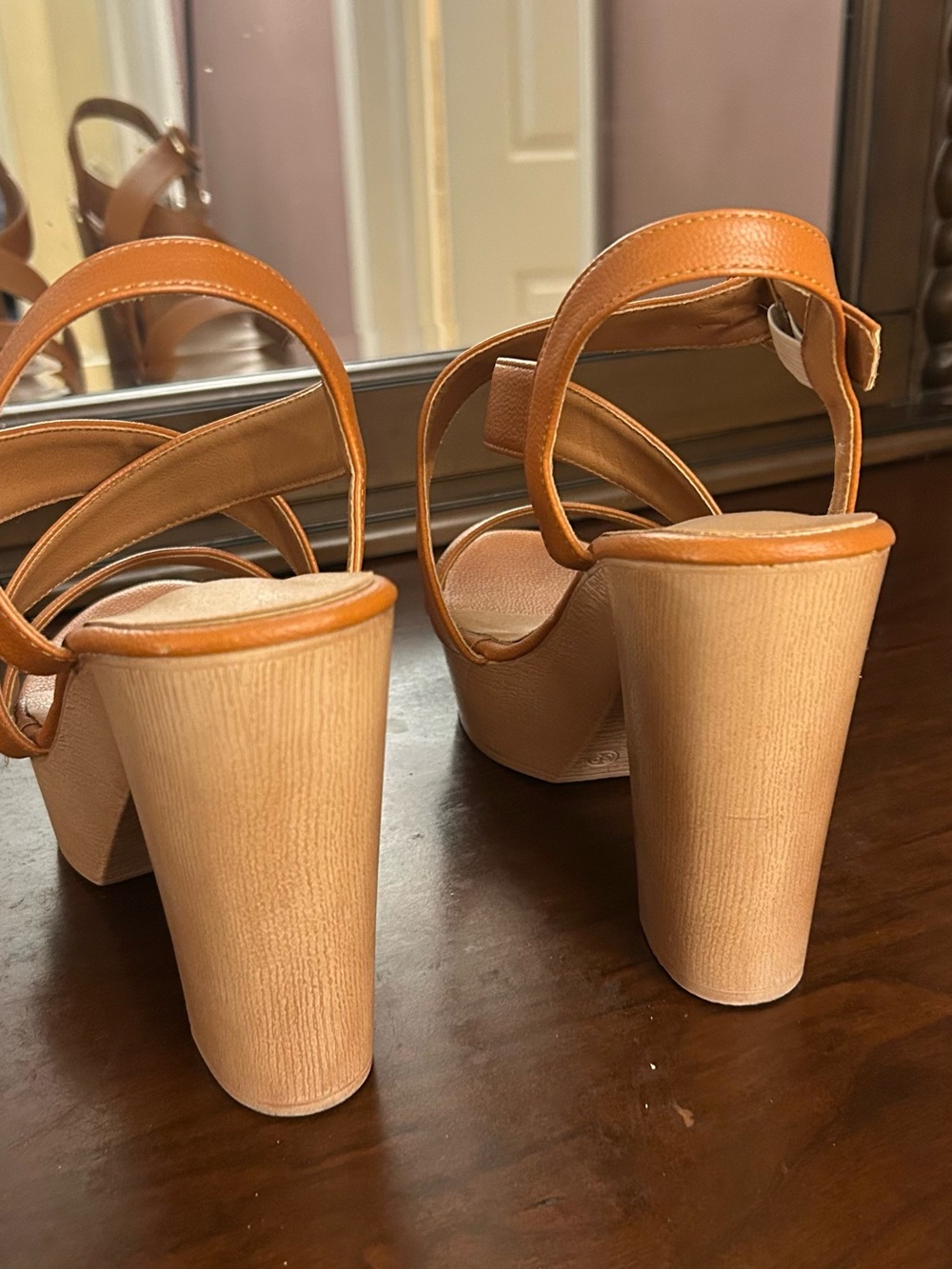 Women's Tan Platform Block Heel Sandals - Classic Strappy Design